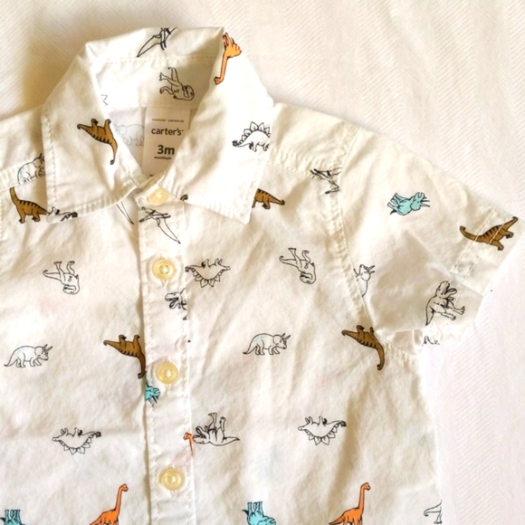 carter's off-white dinosaur print collared button down shirt 3 months baby - Picture 3 of 5